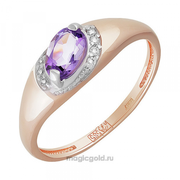 Золотое кольцо с аметистом и фианитом № 158846