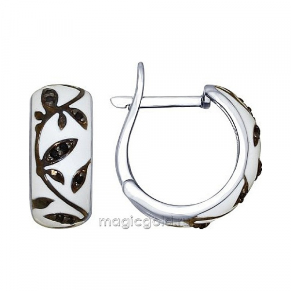 Серебряные серьги с эмалью и фианитом № 155810