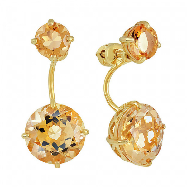 Серебряные серьги с цитрином и золотым покрытием
