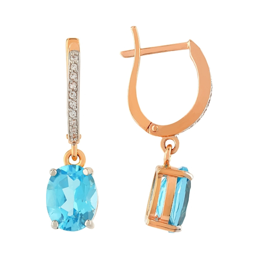 Золотые серьги с топазом и фианитом № 105664