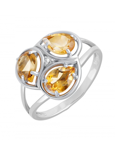 Серебряное кольцо с цитрином и фианитом № 129599