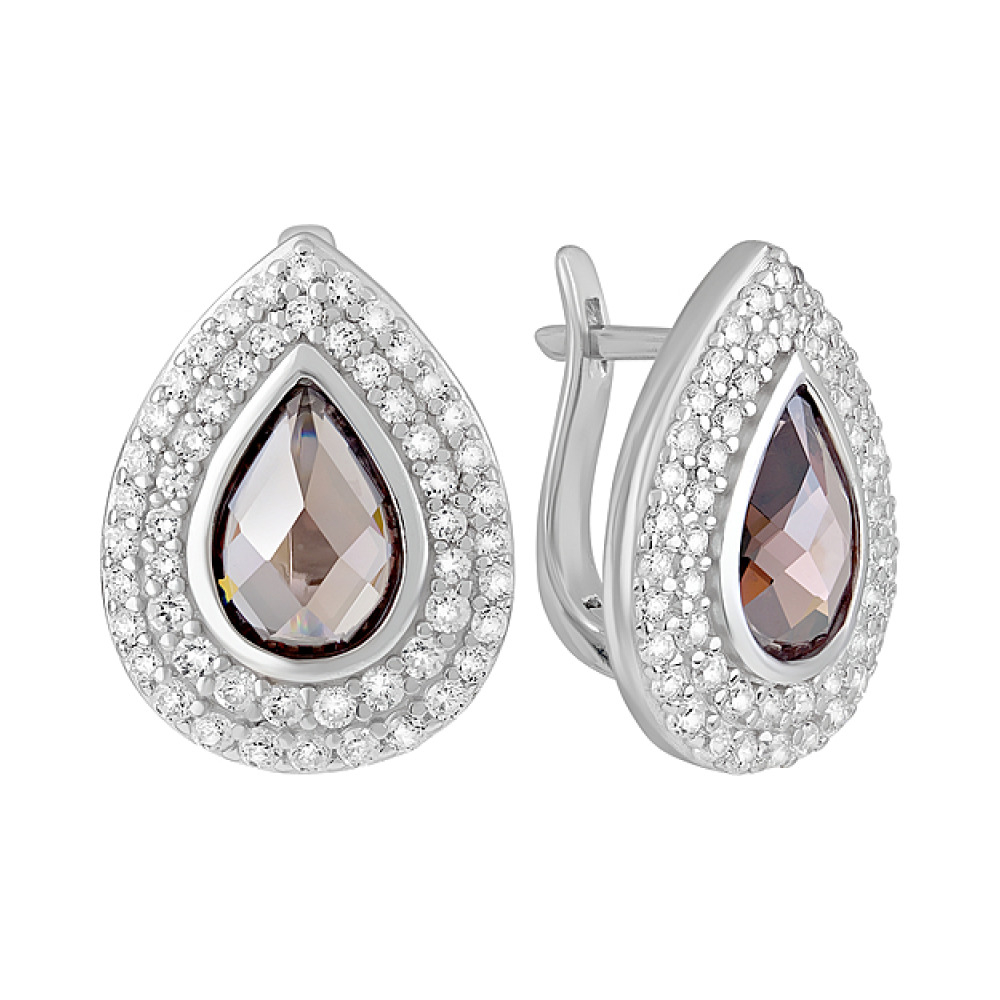 Серебряные серьги с фианитами № 127750