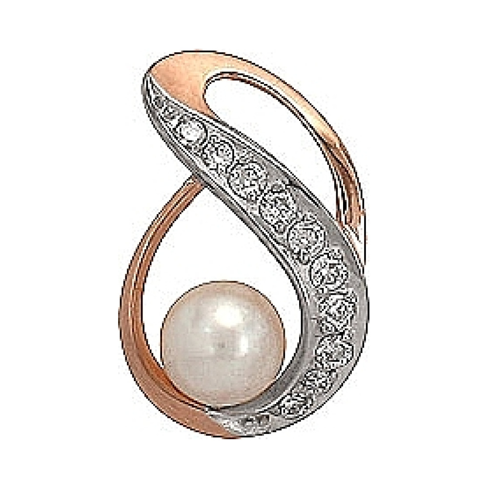 Золотая подвеска с жемчугом и фианитом № 72191