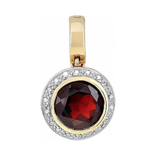 Золотая подвеска с бриллиантом и гранатом № 63746