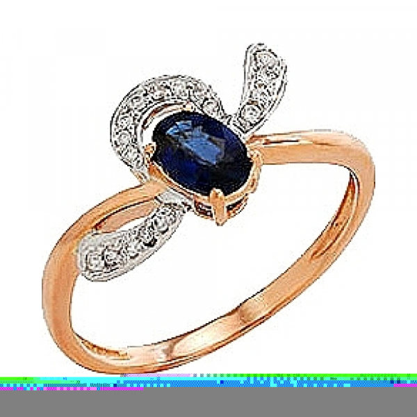 Золотое кольцо с бриллиантом и сапфиром № 82229