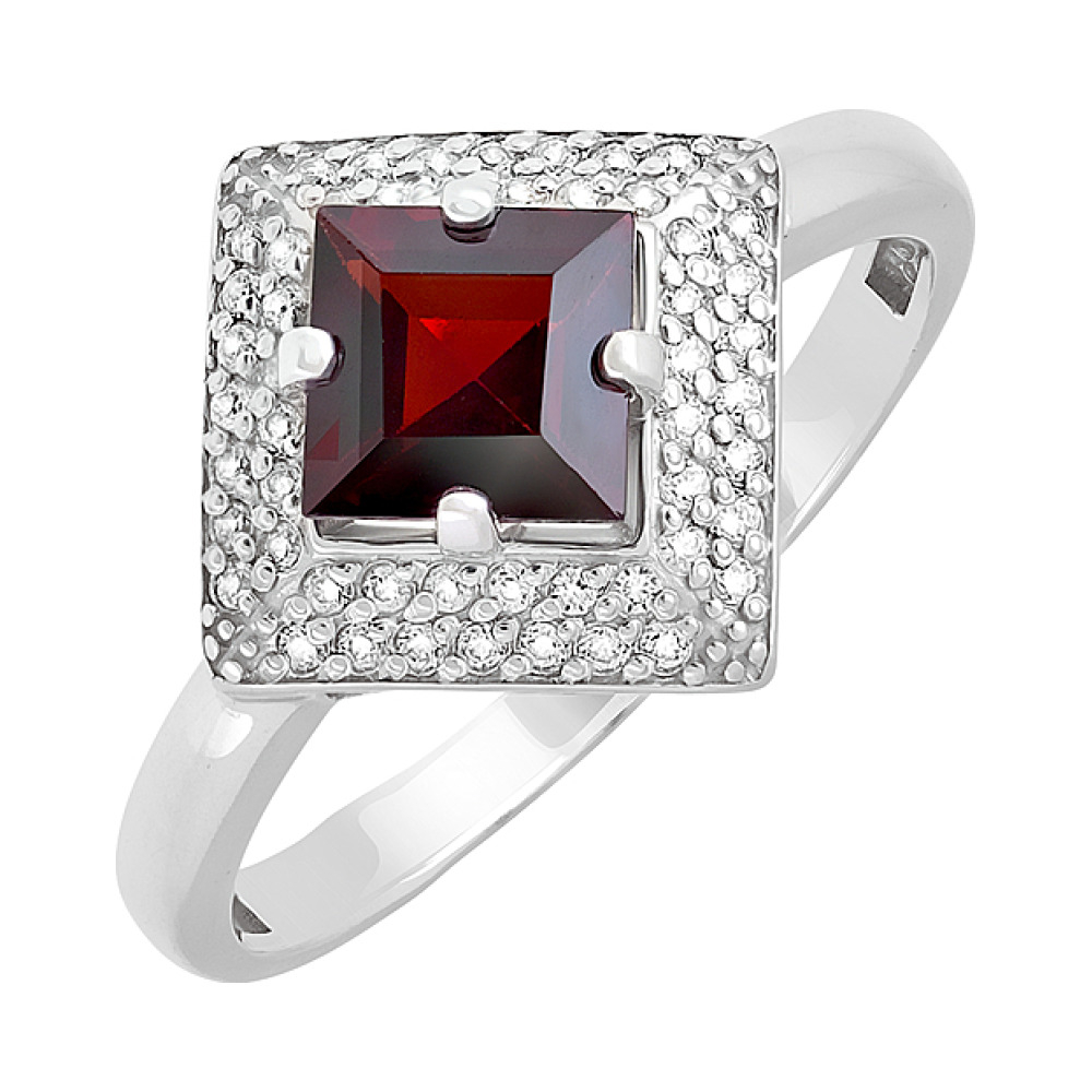 Серебряное кольцо с гранатом и фианитом № 123193