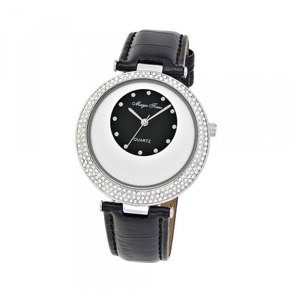 Часы кварцевые Magic Time с фианитами  на черном ремешке № 117228
