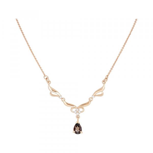 Золотое колье с раухтопазом и фианитом № 116083