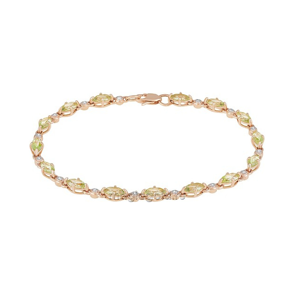 Золотой браслет с хризолитом и фианитом № 163544