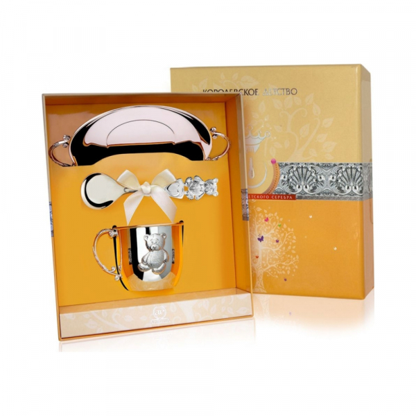 Набор детского серебра «Мишка» с кружкой