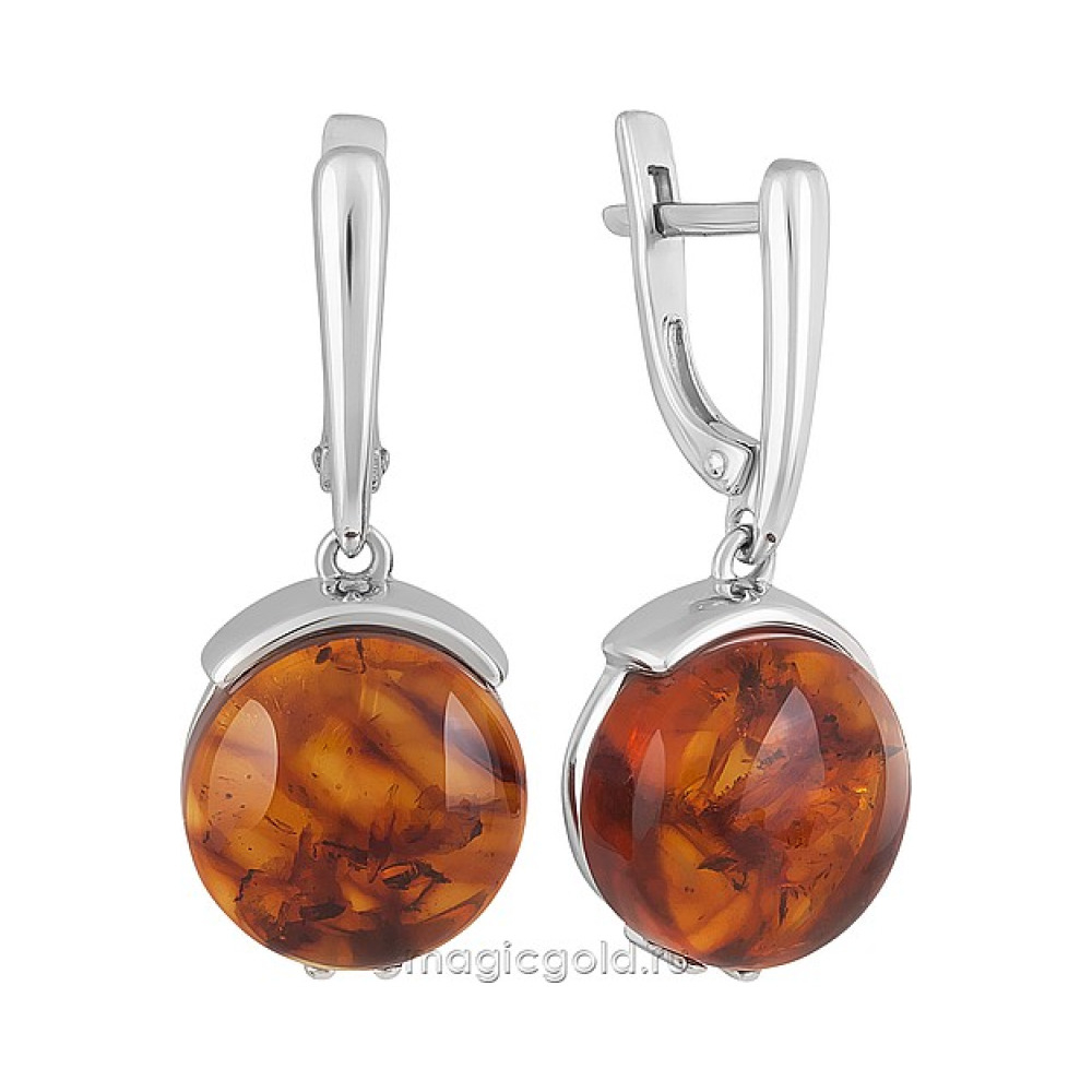 Серебряные серьги с янтарем № 151424