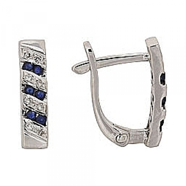 Золотые серьги с бриллиантом и сапфиром № 68786