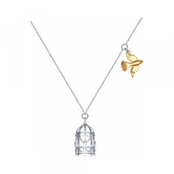 Серебряное колье без камня с золотым покрытием № 156028