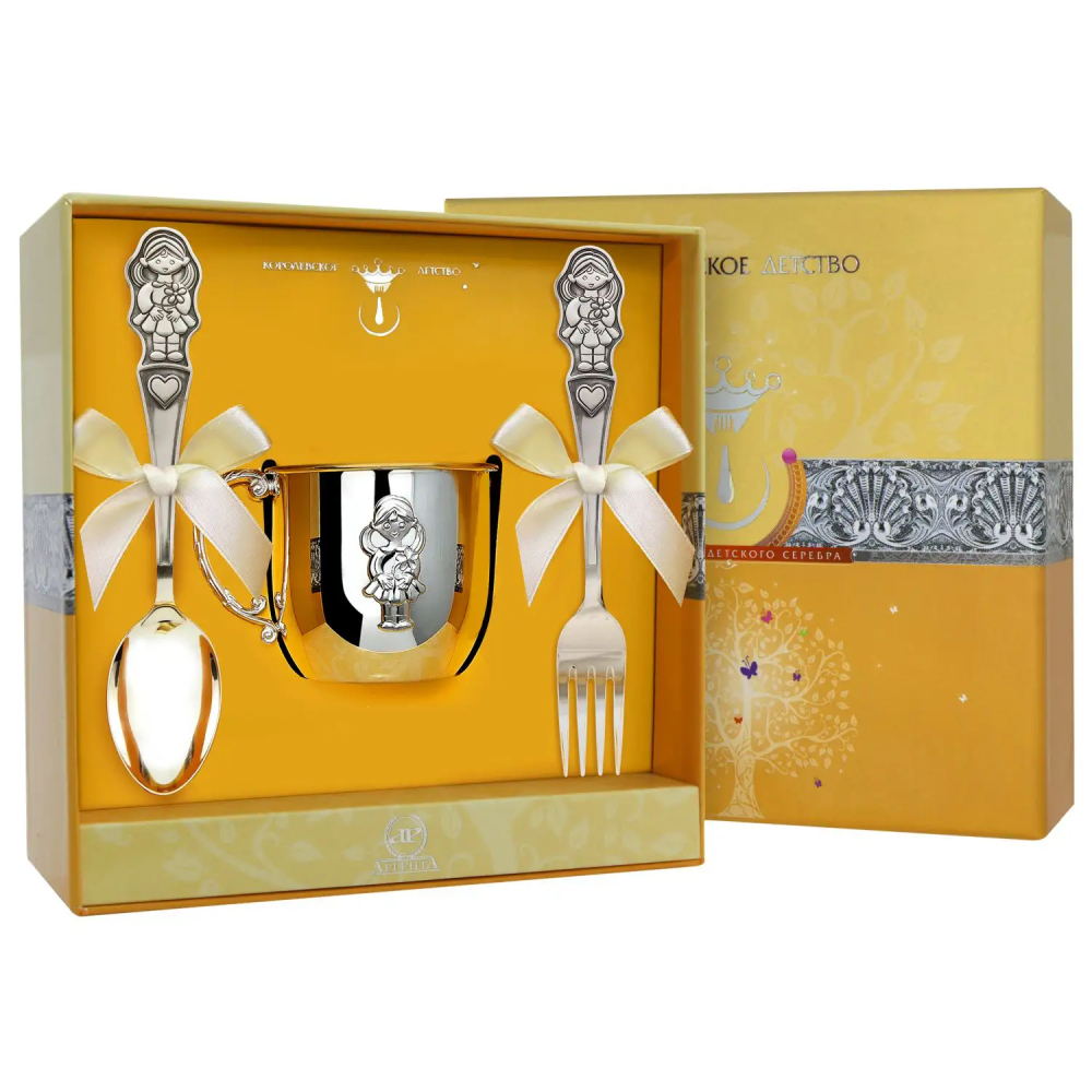 Набор детский КД Девочка: вилка, кружка, ложка из серебра 925 пробы