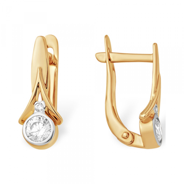 Золотые серьги с кристаллами swarovski и фианитом № 140200