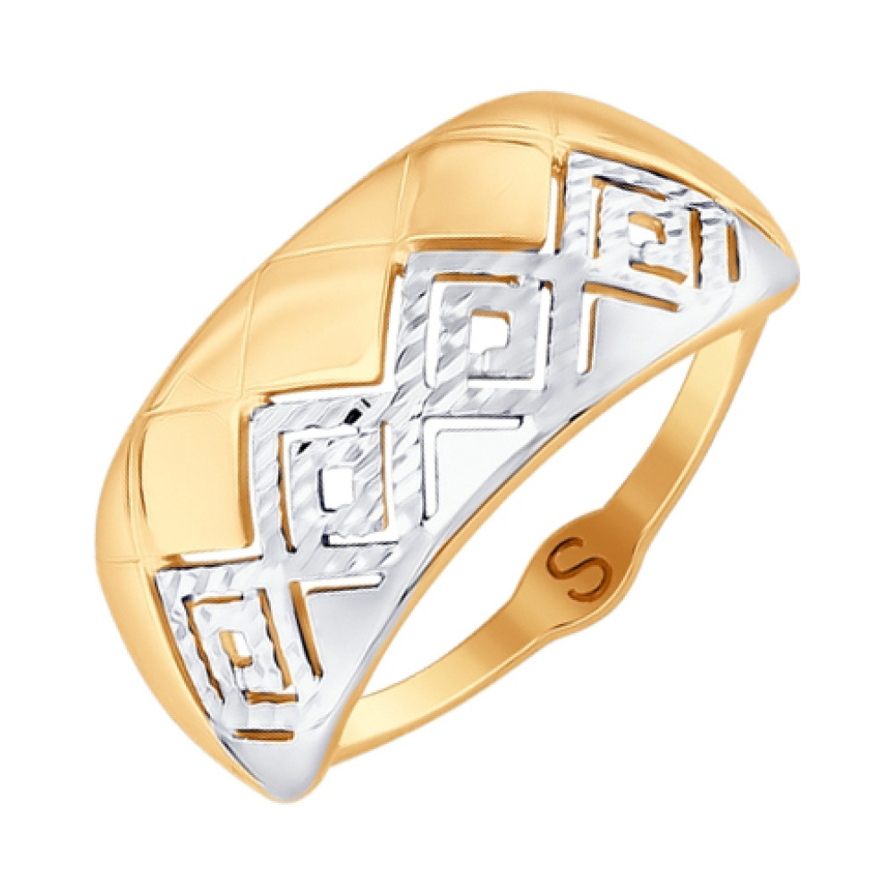 Золотое кольцо без камня с алмазкой № 163153