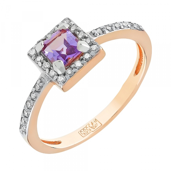 Золотое кольцо с аметистом и фианитом № 112252