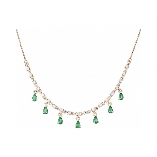 Золотое колье с изумрудом и фианитом № 114713