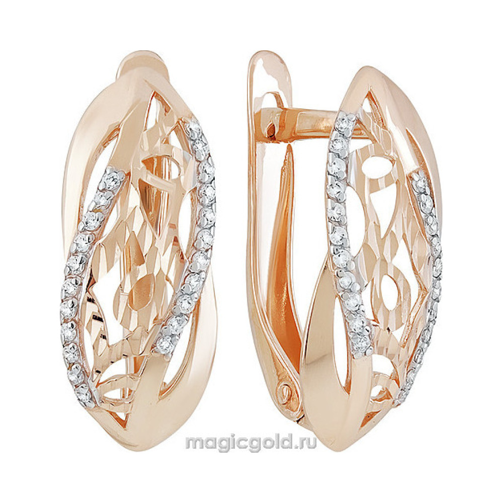 Золотые серьги с фианитом и алмазкой № 141992