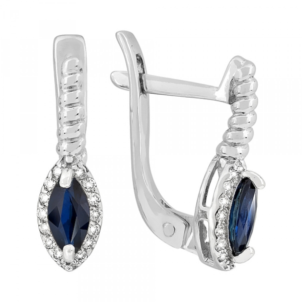 Золотые серьги с бриллиантом и сапфиром № 118303