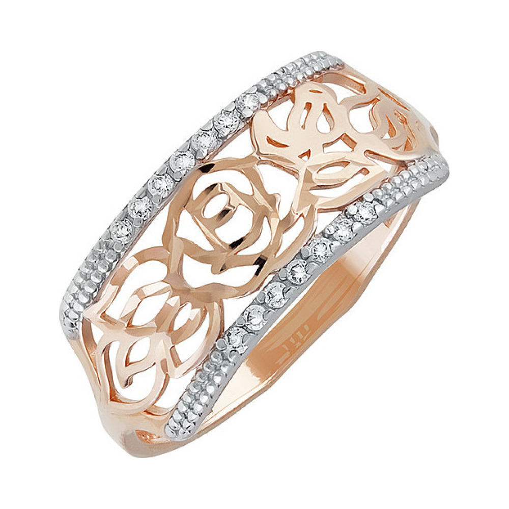 Золотое кольцо с фианитом и алмазкой № 137080