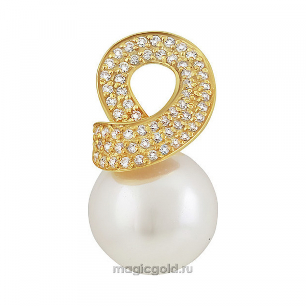 Серебряная подвеска с перламутровым жемчугом, фианитом и золотым покрытием № 134316