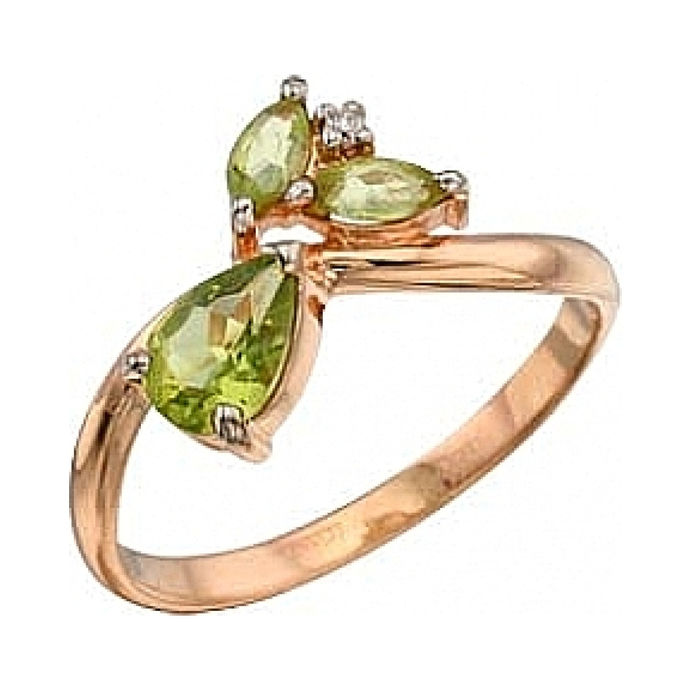 Золотое кольцо с хризолитом и фианитом № 9080