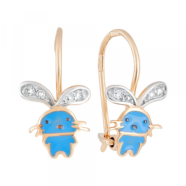 Золотые серьги с эмалью и фианитами № 129893