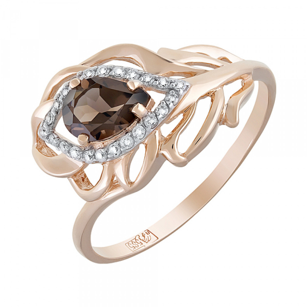 Золотое кольцо с раухтопазом и фианитом № 121132