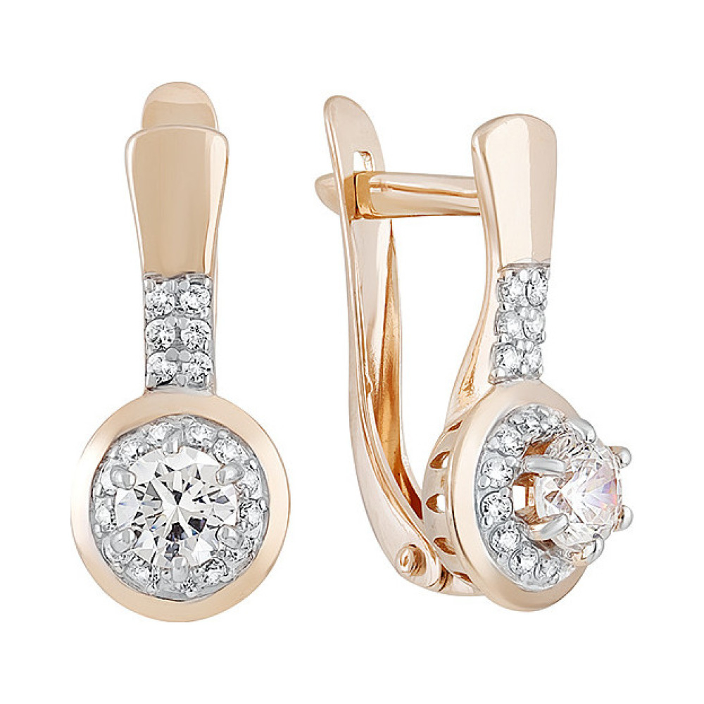 Золотые серьги с кристаллами swarovski и фианитом № 133535