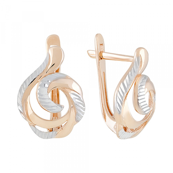 Золотые серьги без камня с алмазкой № 128804