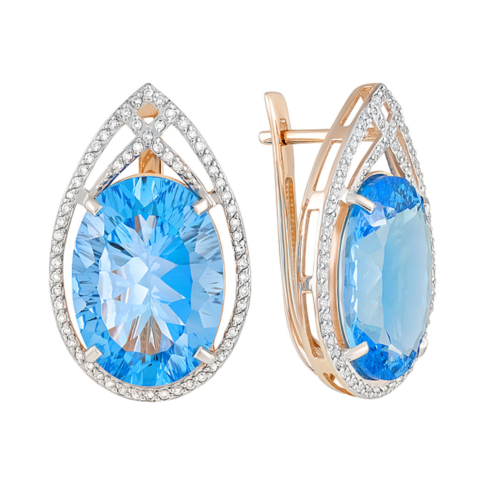 Золотые серьги с топазом и фианитом № 128472