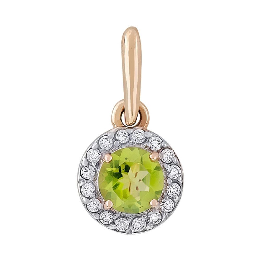 Золотая подвеска с хризолитом и фианитом № 105115