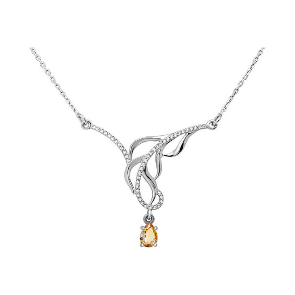 Серебряное колье с цитрином и фианитом № 133200