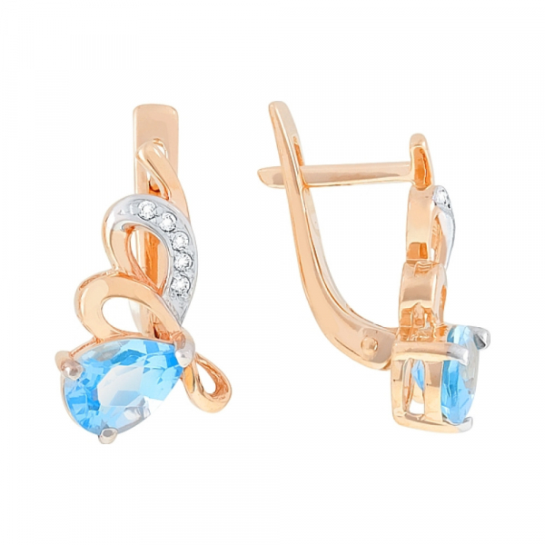 Золотые серьги с топазом и фианитом № 96893