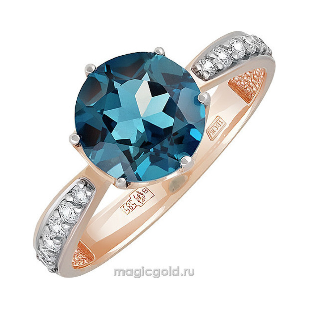 Золотое кольцо с топазом и фианитом № 138861