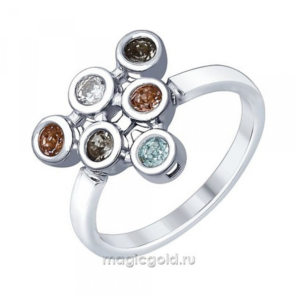 Серебряное кольцо с кристаллом swarovski и фианитом № 155987