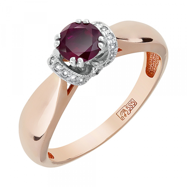 Золотое кольцо с бриллиантом и рубином № 113465