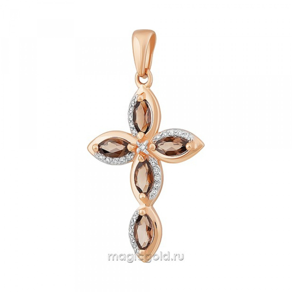 Золотая подвеска с раухтопазом и фианитом № 163512