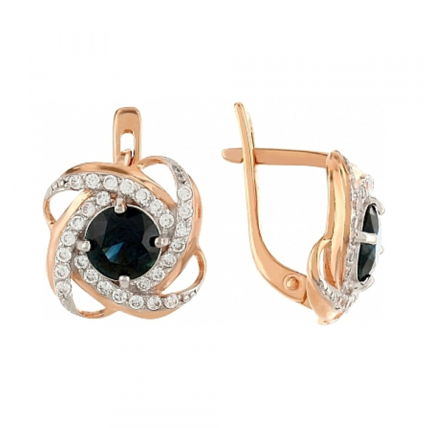 Золотые серьги с сапфиром и фианитом № 114354
