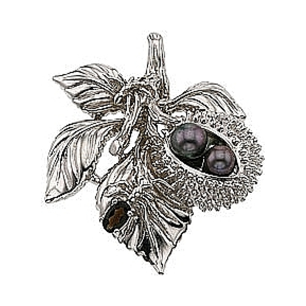 Серебряная подвеска с дымчатым кварцем и имитац. жемчуга № 33777