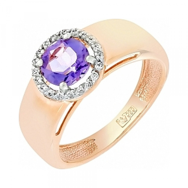 Золотое кольцо с аметистом и фианитом № 103569