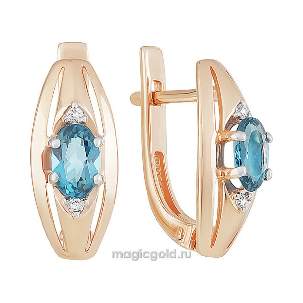 Золотые серьги с топазом и фианитом № 142217