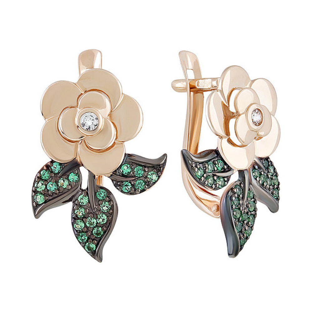 Золотые серьги с фианитом № 135404