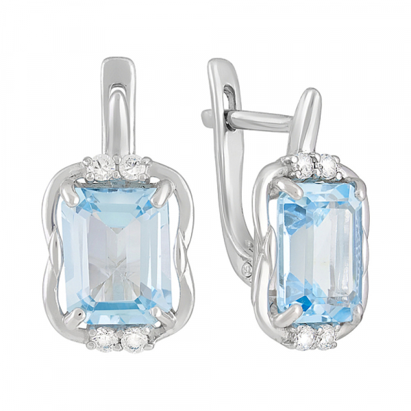 Серебряные серьги с топазом и фианитом № 128123