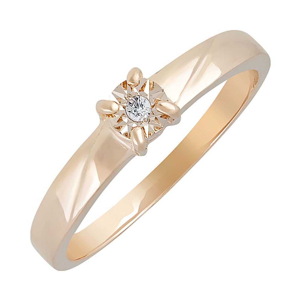 Золотое кольцо с фианитом и алмазкой № 131416