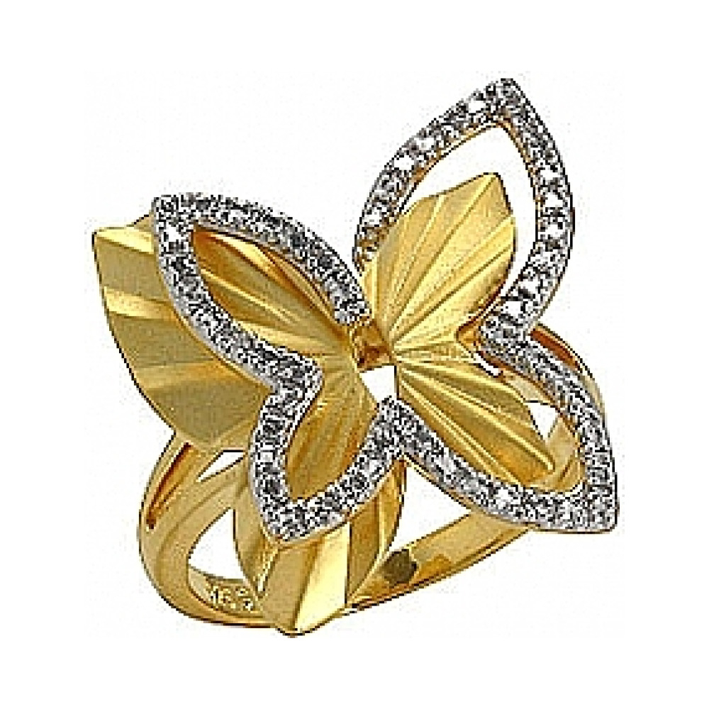 Серебряное кольцо с фианитом и золотым покрытием № 75131