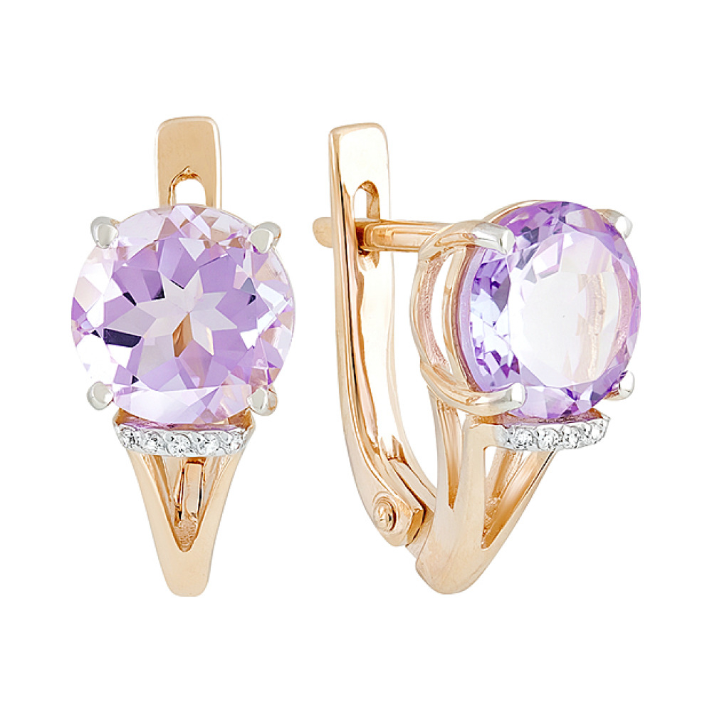 Золотые серьги с аметистом и фианитом № 129405
