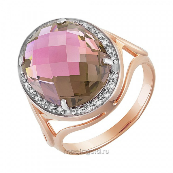 Золотое кольцо с ситаллом и фианитом № 134666