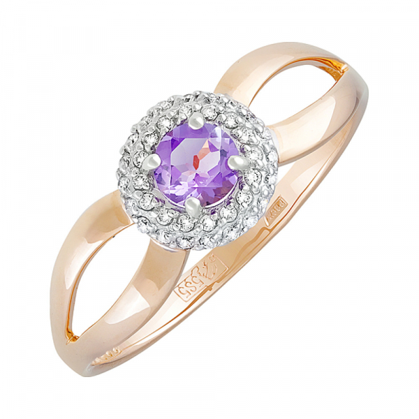 Золотое кольцо с аметистом и фианитом № 128468